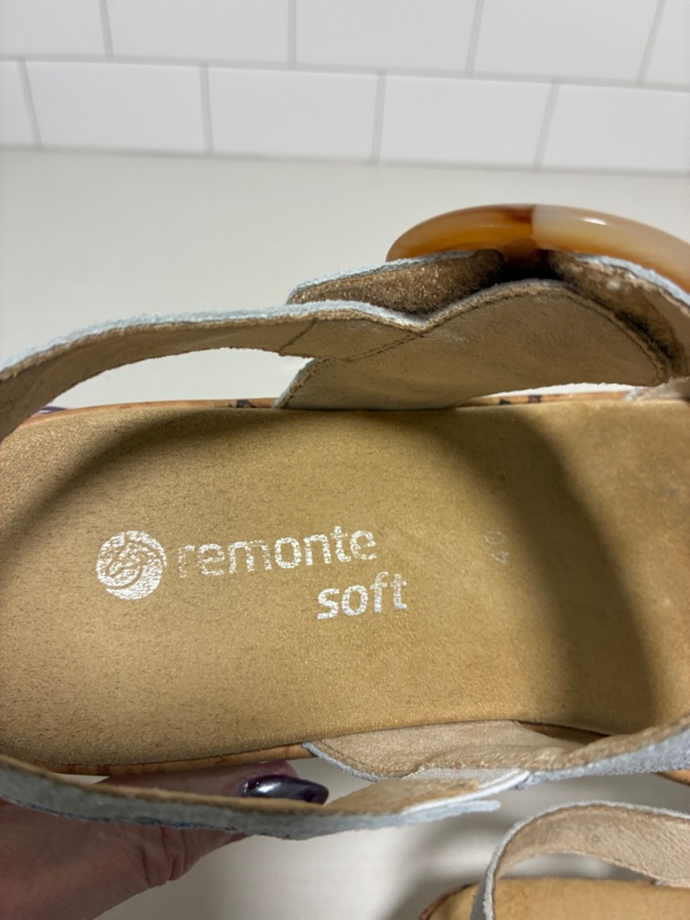 Rieker Remonte Soft - Light Blue Botanical Patterned Adjustable Buckle Sandals - Picture 10 of 12